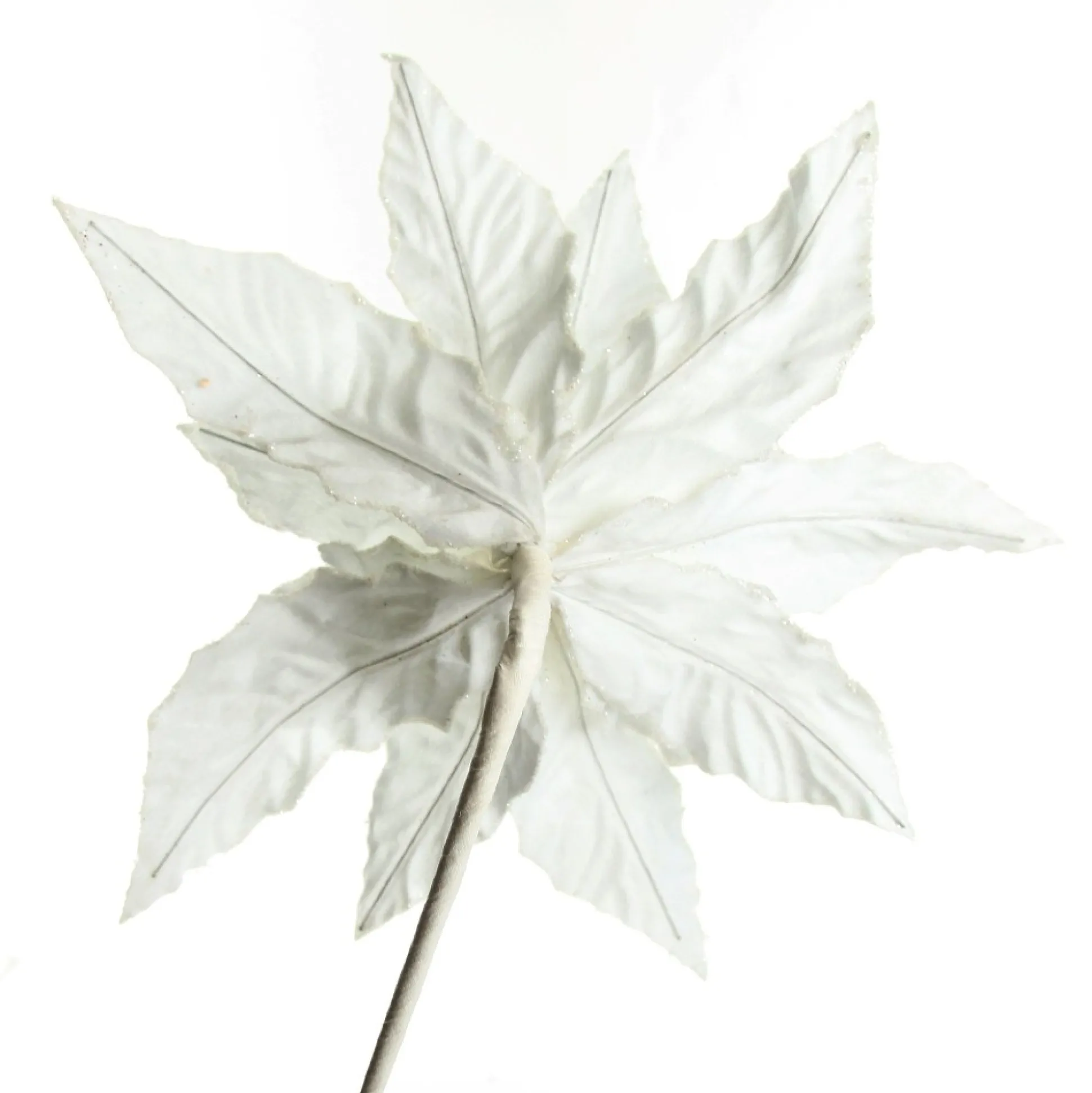 White Embossed Velvet Poinsettia Flower Stem Christmas Flowers|