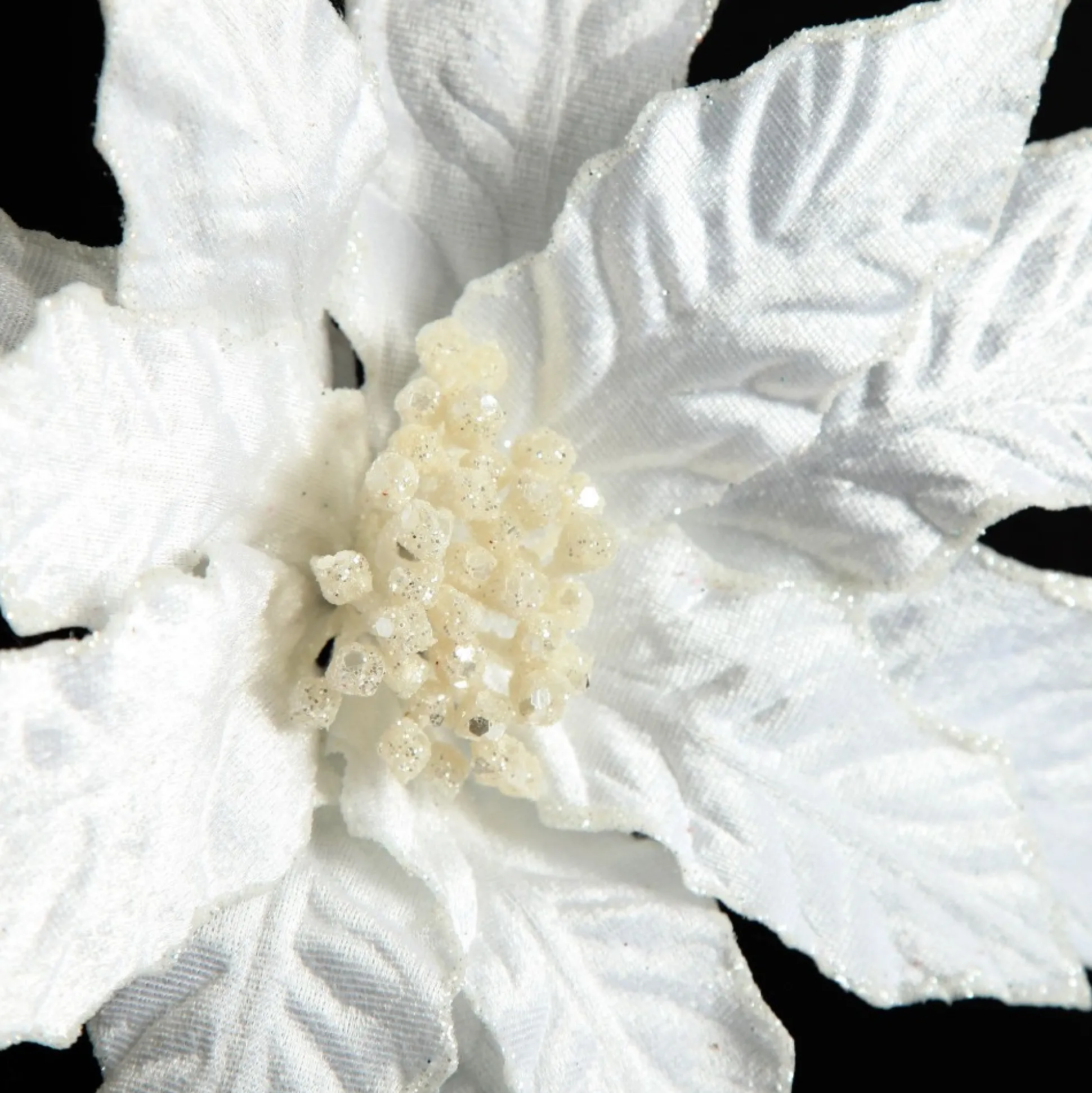 White Embossed Velvet Poinsettia Flower Stem Christmas Flowers|