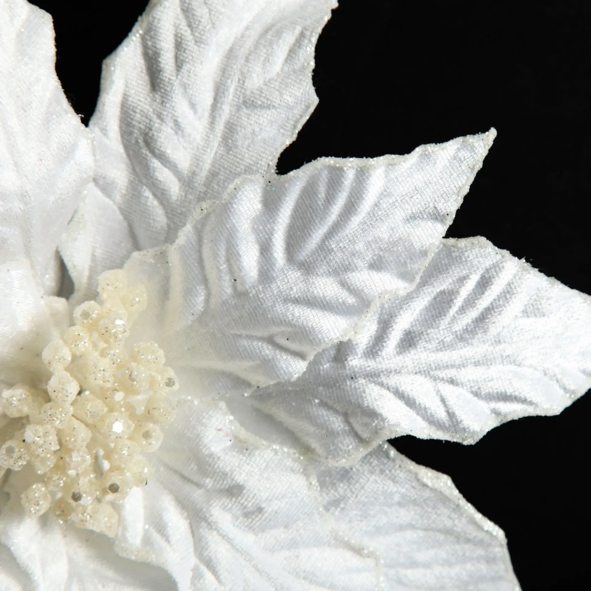 White Embossed Velvet Poinsettia Flower Stem Christmas Flowers|