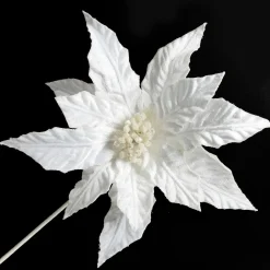 White Embossed Velvet Poinsettia Flower Stem Christmas Flowers|