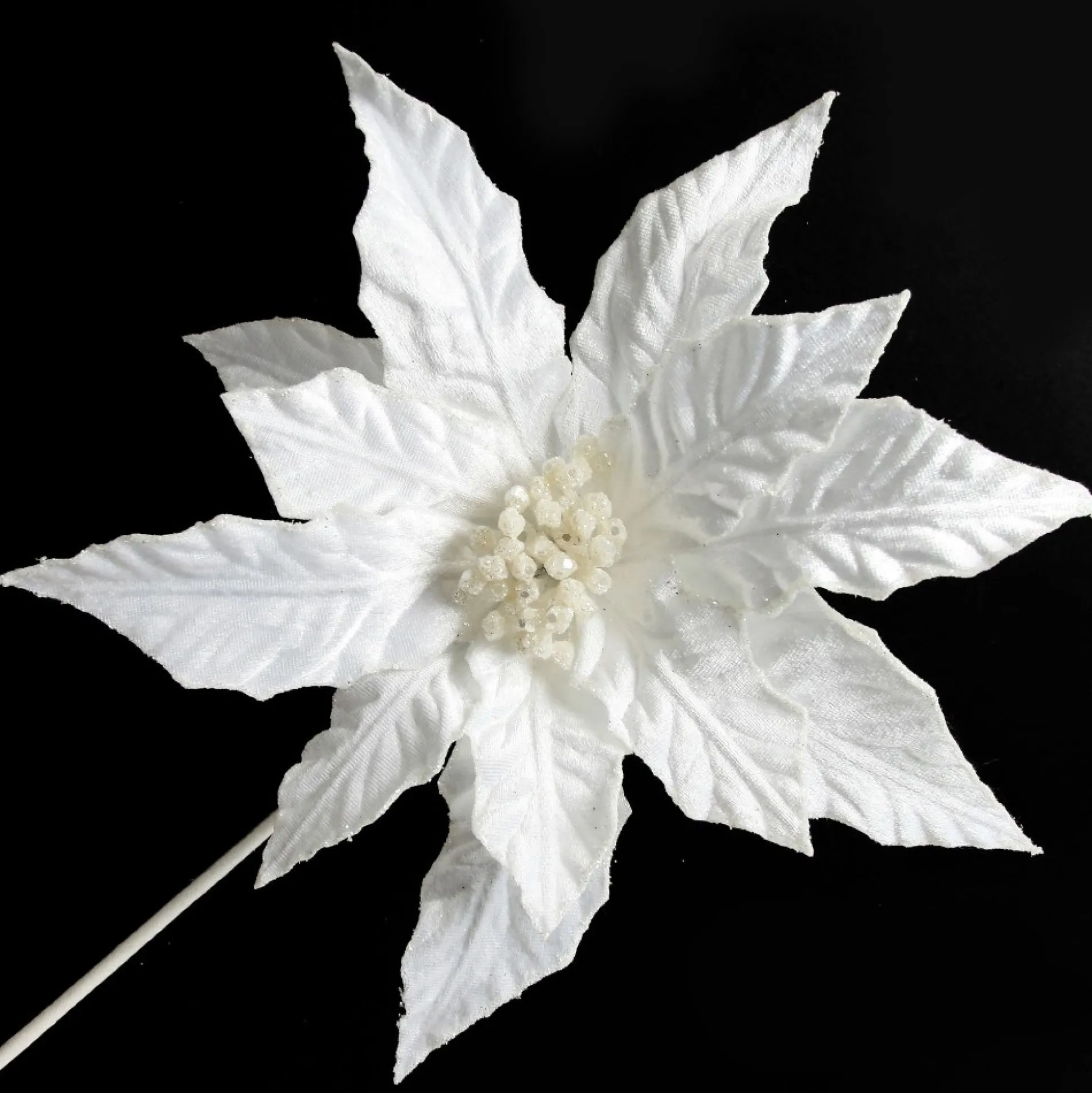 White Embossed Velvet Poinsettia Flower Stem Christmas Flowers|