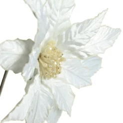 White Embossed Velvet Poinsettia Flower Stem Christmas Flowers|