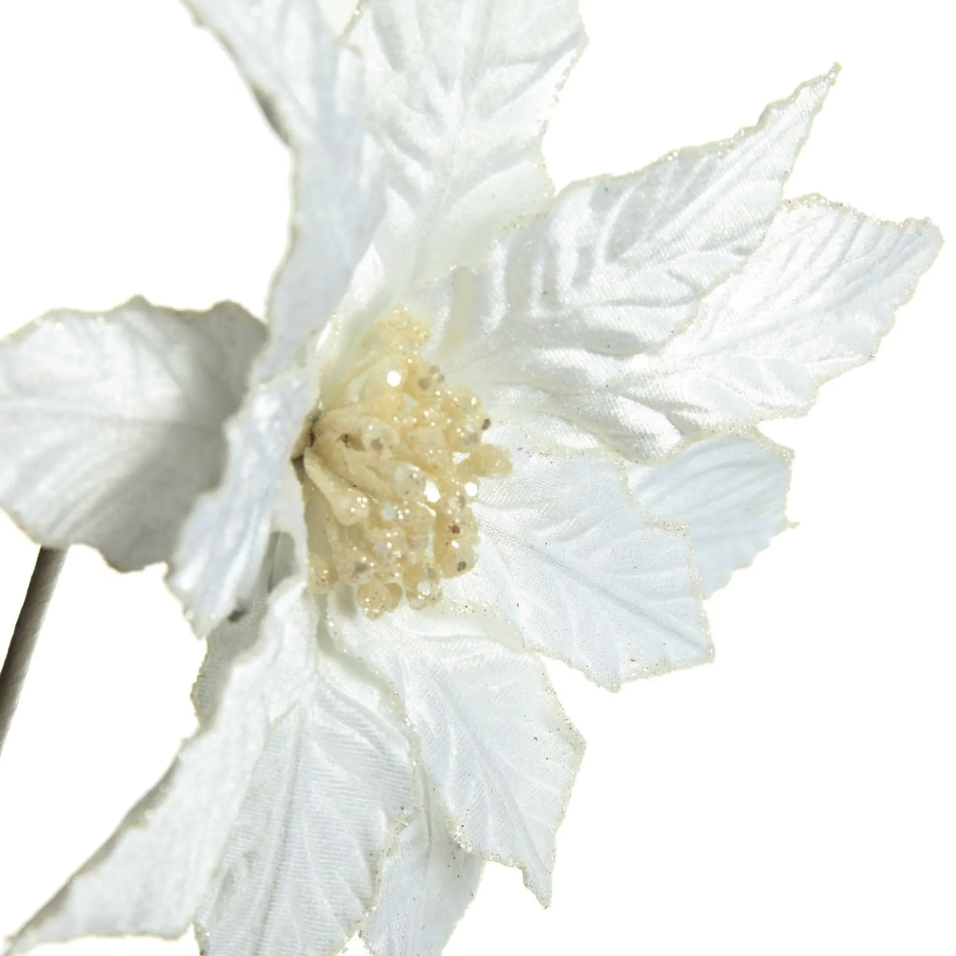 White Embossed Velvet Poinsettia Flower Stem Christmas Flowers|