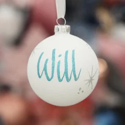 White Glass Personalised Christmas Bauble Personalised Baubles|