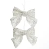 White Glitter Bow - Set of 2 Christmas Bells And Bows|