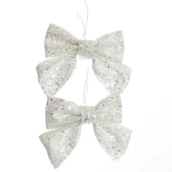 White Glitter Bow - Set of 2 Christmas Bells And Bows|