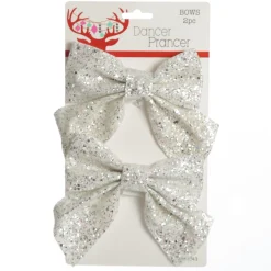 White Glitter Bow - Set of 2 Christmas Bells And Bows|