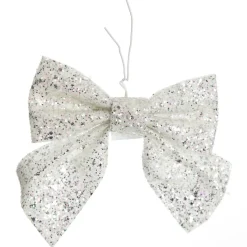 White Glitter Bow - Set of 2 Christmas Bells And Bows|