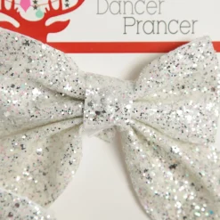 White Glitter Bow - Set of 2 Christmas Bells And Bows|