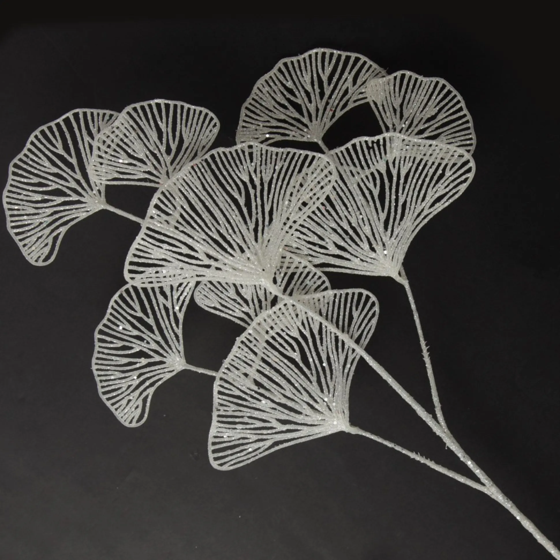 White Glitter Fan Coral Pick Christmas Sprays|