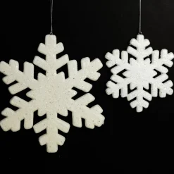 White Glitter Hanging Snowflake - Small Snowflakes And Stars|