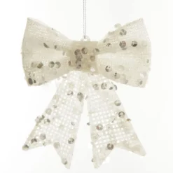 White Glitter Mesh Bow Christmas Bells And Bows|