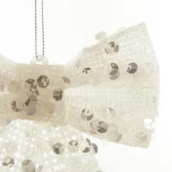 White Glitter Mesh Bow Christmas Bells And Bows|