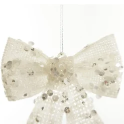 White Glitter Mesh Bow Christmas Bells And Bows|