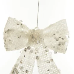 White Glitter Mesh Bow Christmas Bells And Bows|