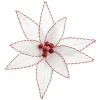 White Glitter Poinsetta Flower Clip with Twine Trim and Bells Christmas Flowers|