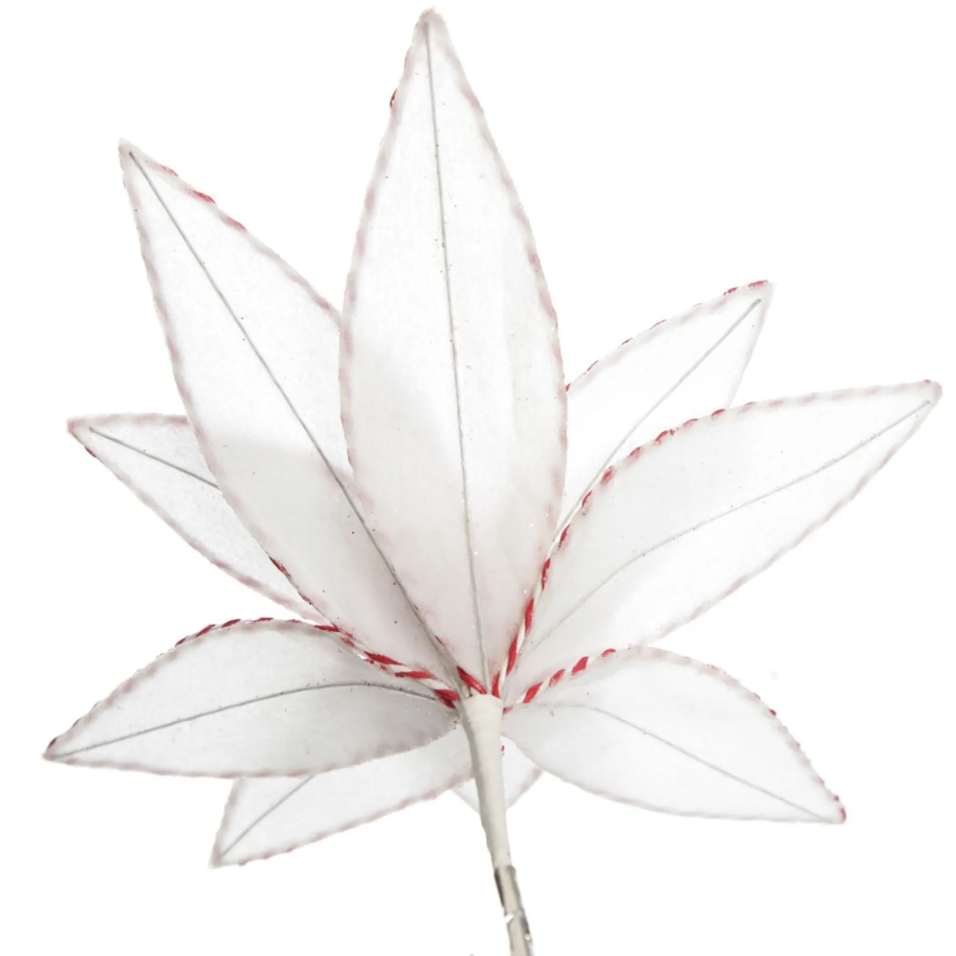 White Glitter Poinsetta Flower Clip with Twine Trim and Bells Christmas Flowers|
