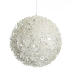 White Glitter Sequin and Bead Ball Decorative Christmas Baubles|