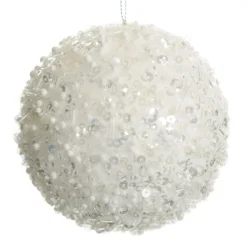 White Glitter Sequin and Bead Ball Decorative Christmas Baubles|