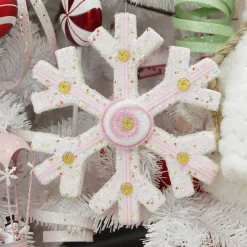 White Glitter Snowflake with Pink Frosting and Sprinkles Snowflakes And Stars|