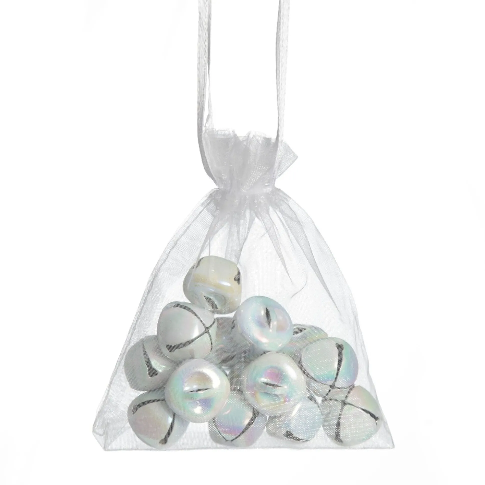 White Iridescent Mini Jingle Bell Decorations - Bag of 15 Christmas Craft Supplies|