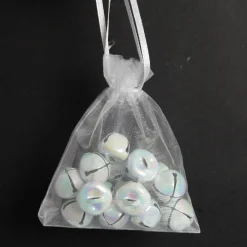 White Iridescent Mini Jingle Bell Decorations - Bag of 15 Christmas Craft Supplies|