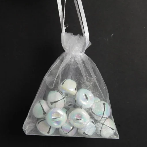 White Iridescent Mini Jingle Bell Decorations - Bag of 15 Christmas Craft Supplies|