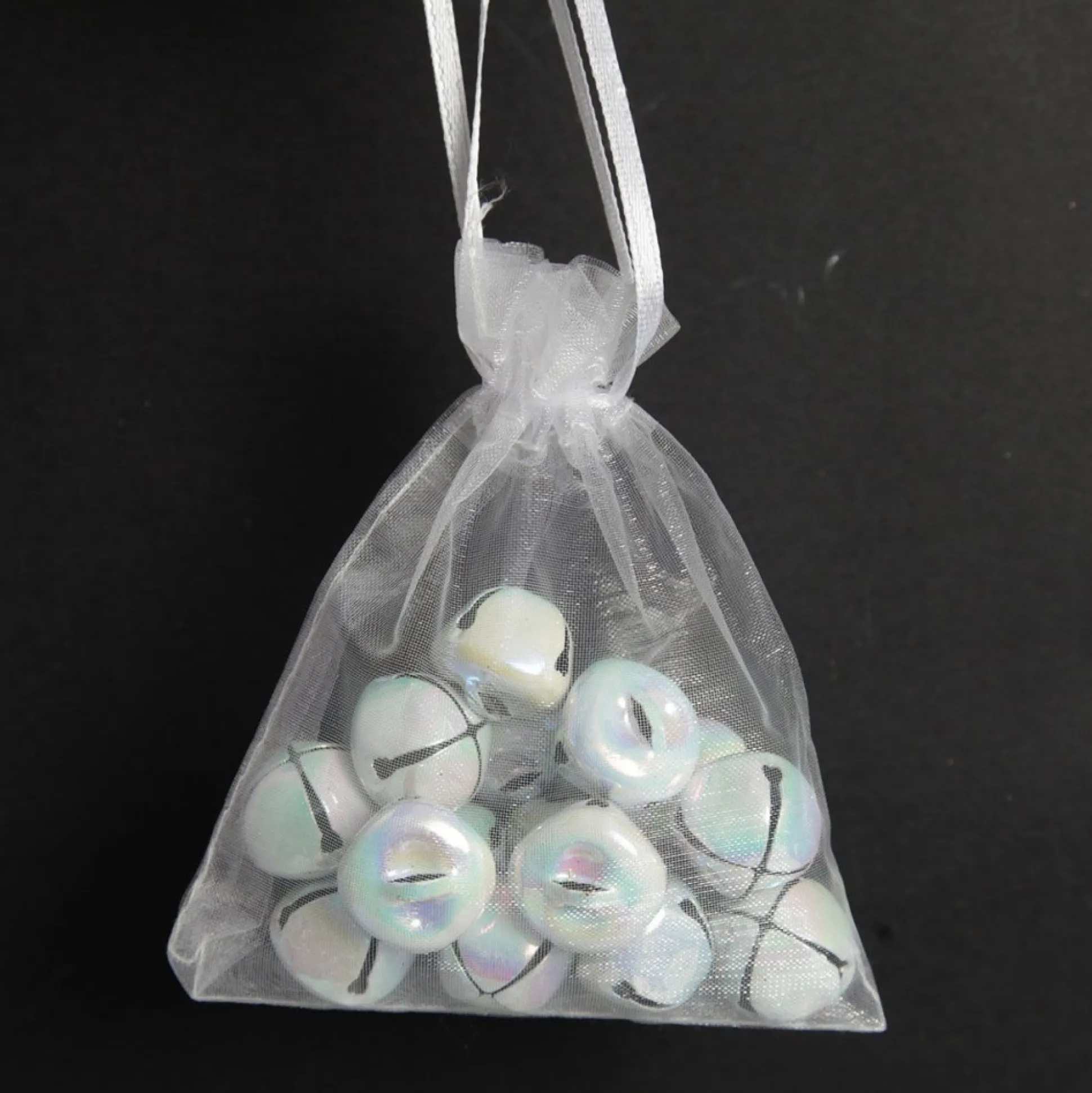 White Iridescent Mini Jingle Bell Decorations - Bag of 15 Christmas Craft Supplies|