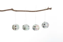 White Irridescent 4cm Jingle Bell Decorations - Bag of 4 Christmas Bells And Bows|