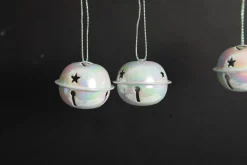 White Irridescent 4cm Jingle Bell Decorations - Bag of 4 Christmas Bells And Bows|