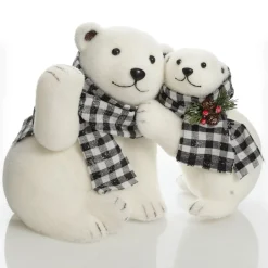 White Mother and Cub Polar Bears Hugging Christmas Birds And Animals|