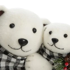 White Mother and Cub Polar Bears Hugging Christmas Birds And Animals|