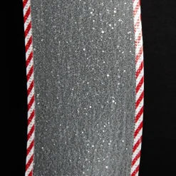 White Organza Glitter Ribbon with Candy Cane Trim - 6cm Ribbons|