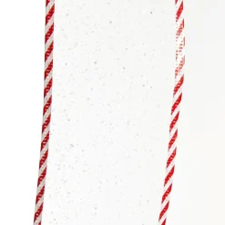 White Organza Glitter Ribbon with Candy Cane Trim - 6cm Ribbons|