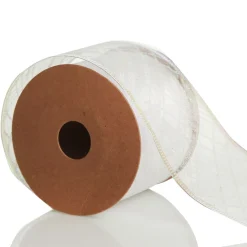 White Organza with White Glitter Pattern Wired Christmas Ribbon Ribbons|