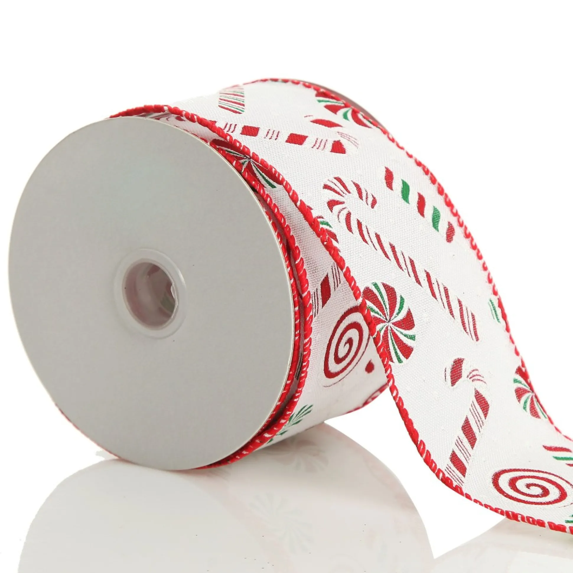 White Peppermint Candy Cane Ribbon - 6.3cm Ribbons|