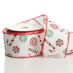 White Peppermint Candy Cane Ribbon - 6.3cm Ribbons|