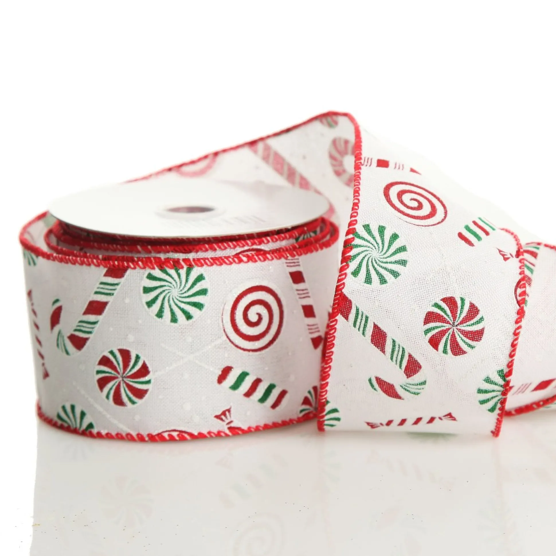 White Peppermint Candy Cane Ribbon - 6.3cm Ribbons|