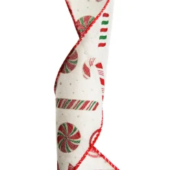 White Peppermint Candy Cane Ribbon - 6.3cm Ribbons|