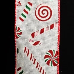 White Peppermint Candy Cane Ribbon - 6.3cm Ribbons|