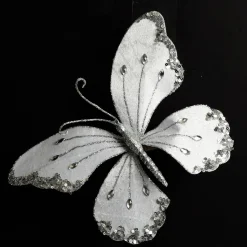 White Satin and Silver Sequin Butterfly Clip Butterflies And Birds|