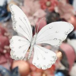 White Satin and Silver Sequin Butterfly Clip Butterflies And Birds|