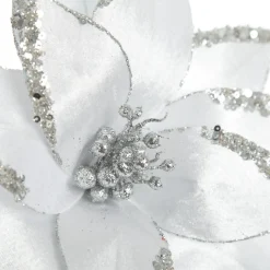 White Satin Flower Stem with Silver Sequin Tips Christmas Flowers|