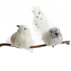 White Sequin Bird with Clip Butterflies And Birds|