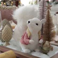 White Squirrel with Bushy Tail and Pink Jacket Christmas Birds And Animals|