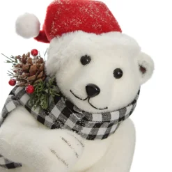White Standing Polar Bear with Santa Hat Christmas Birds And Animals|