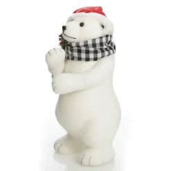 White Standing Polar Bear with Santa Hat Christmas Birds And Animals|