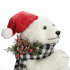 White Standing Polar Bear with Santa Hat Christmas Birds And Animals|