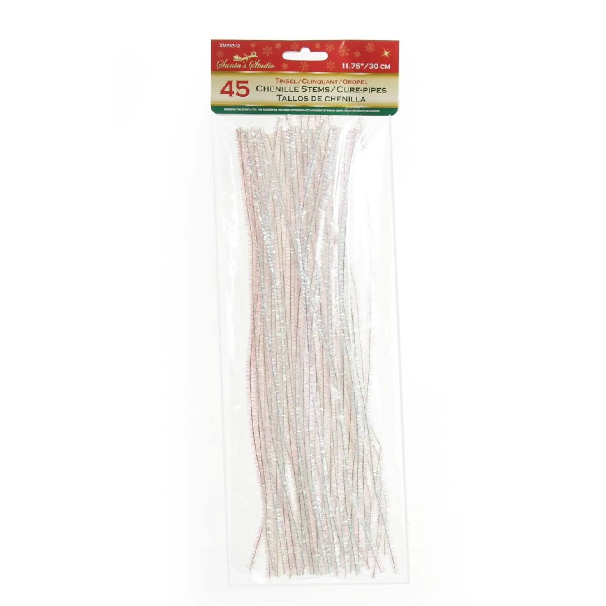 White Tinsel Chenille Stem Pipe Cleaners - Pack of 45 Christmas Craft Supplies|