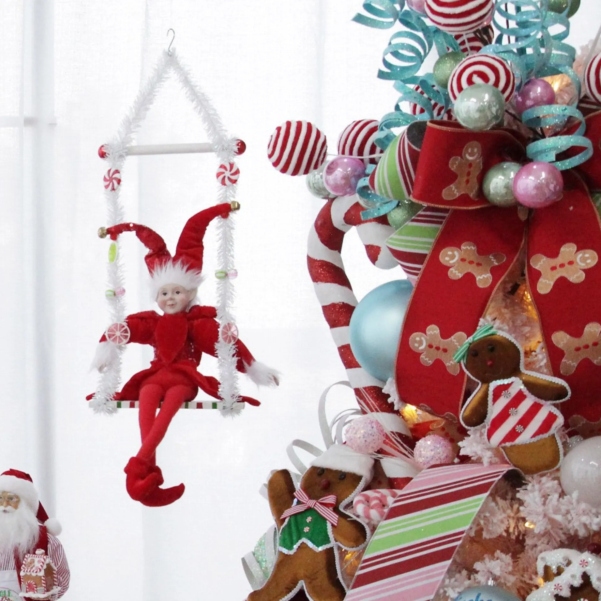 White Tinsel Lolly Christmas Swing Ornament - Single Seat Christmas Ornaments|